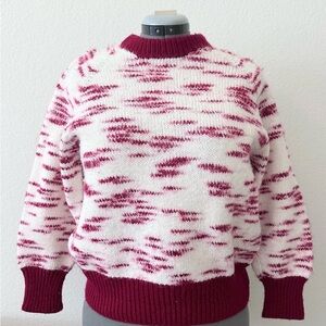 Vintage Hand Knit Burgundy Cream Sweater Cozy Cottagecore Artisan